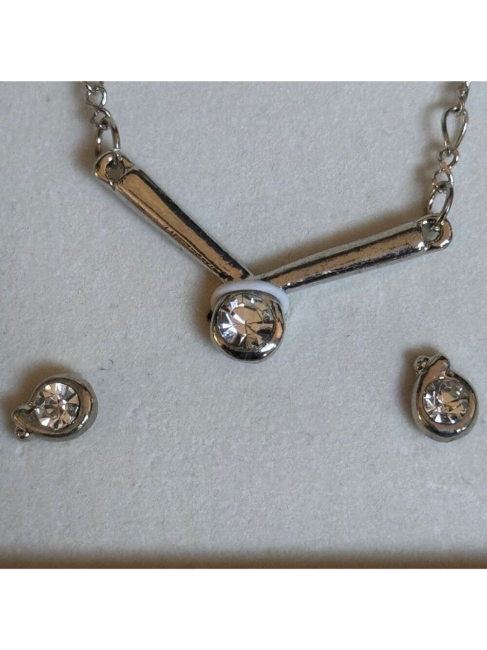 COTE D' AZUR Silver-Toned Set Watch Necklace Earrings Bracelet Clear Gemstones - Picture 5 of 9
